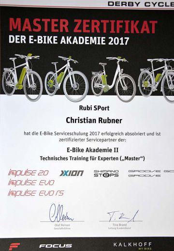 Master Zertifikat E-Bike Akademie 2017